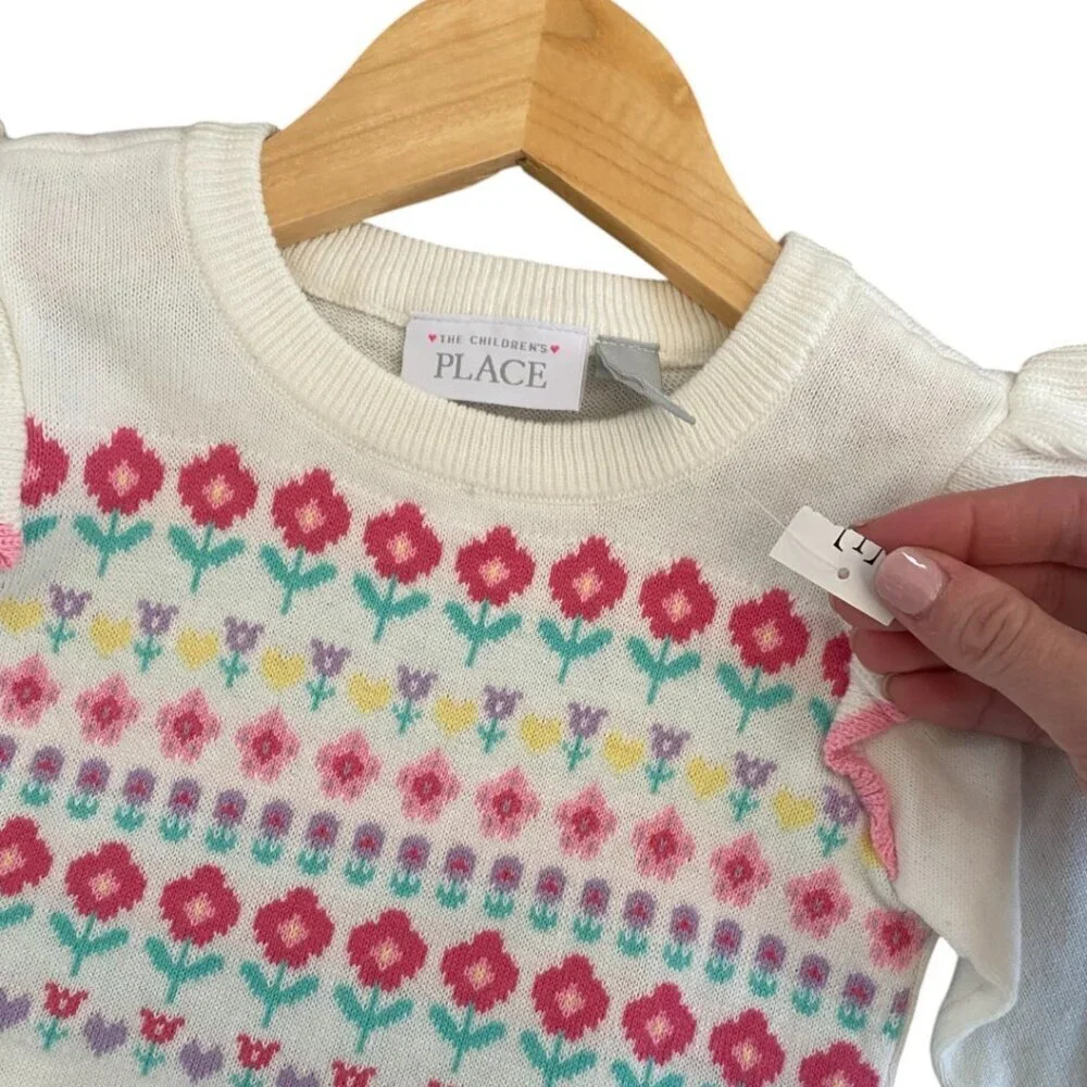 Children's Place Floral Spring Peplum Sweater Dress 3T - Picture 2 of 3